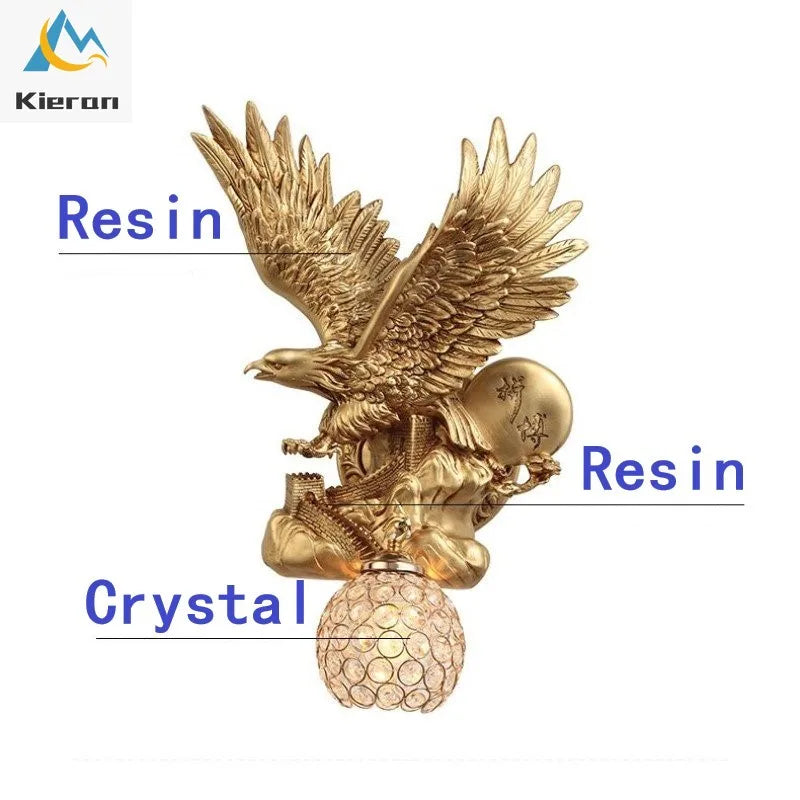 Afralia™ Crystal Eagle LED Wall Lamp for Bedroom, Study, Living Room, Hotel, Dining Room