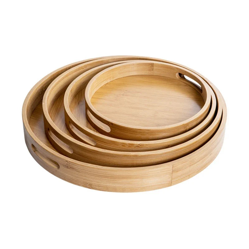 Afralia™ Wooden Round Serving Tray Food Plate Dinner Platter for Tea Fruit Snack