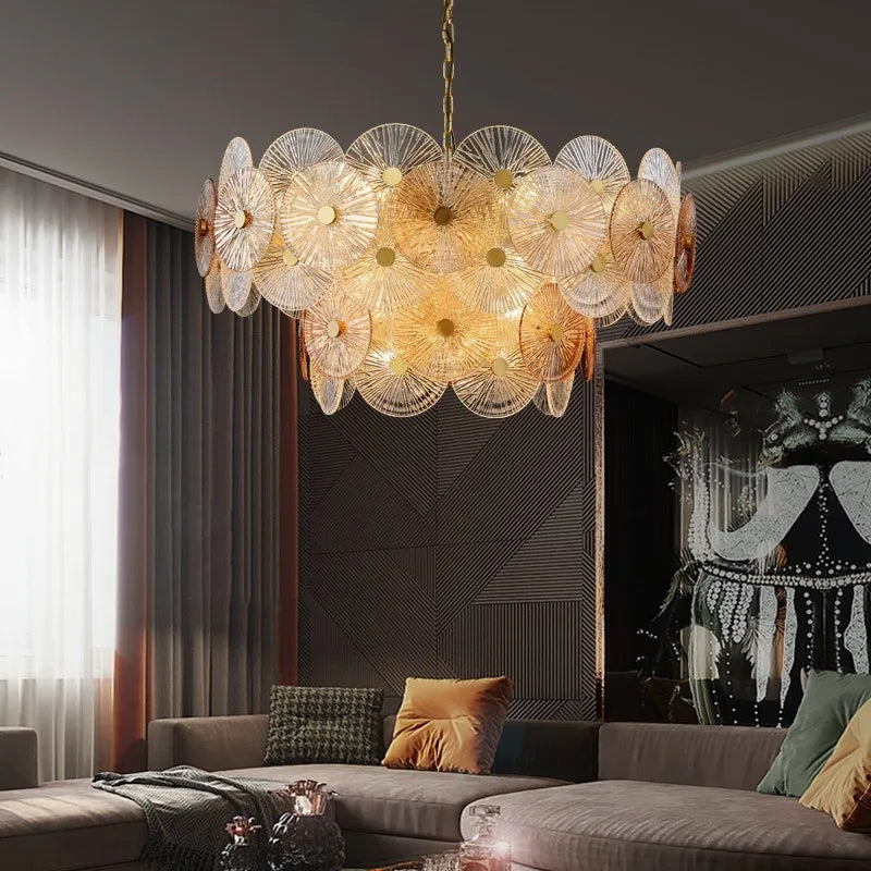 Afralia™ Modern Gold Glass Chandelier LED Ceiling Light for Dining & Living Room