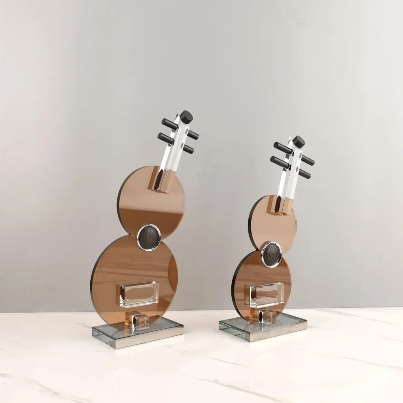 Afralia™ Crystal Guitar Sculpture Brown Glass Figurine for Home Decor