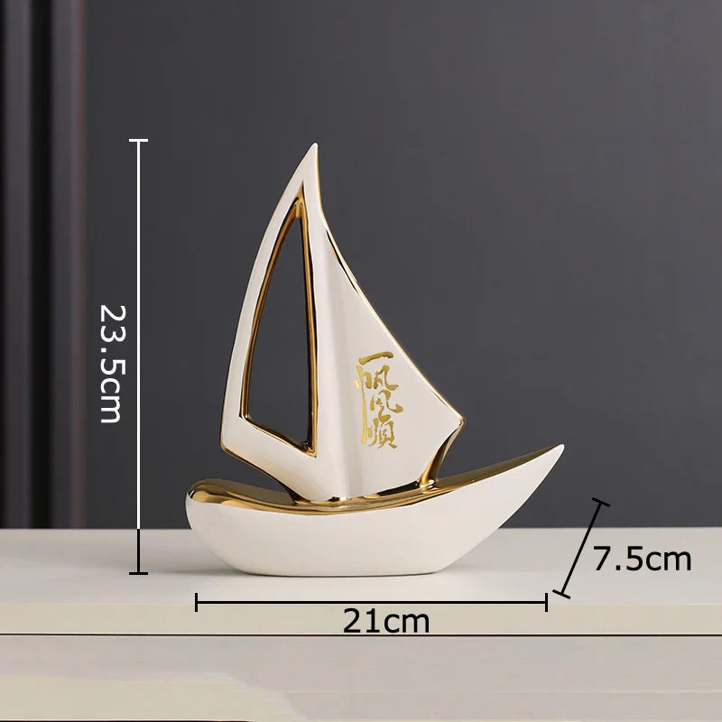 Afralia™ Sailboat Ceramic Art Sculpture Desk Decoration Ornaments