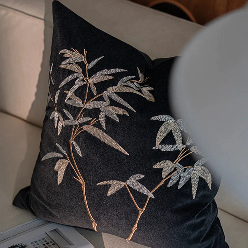 Afralia™ Velvet Pine and Bamboo Embroidery Cushion Cover - Chinese Style Pillowcase