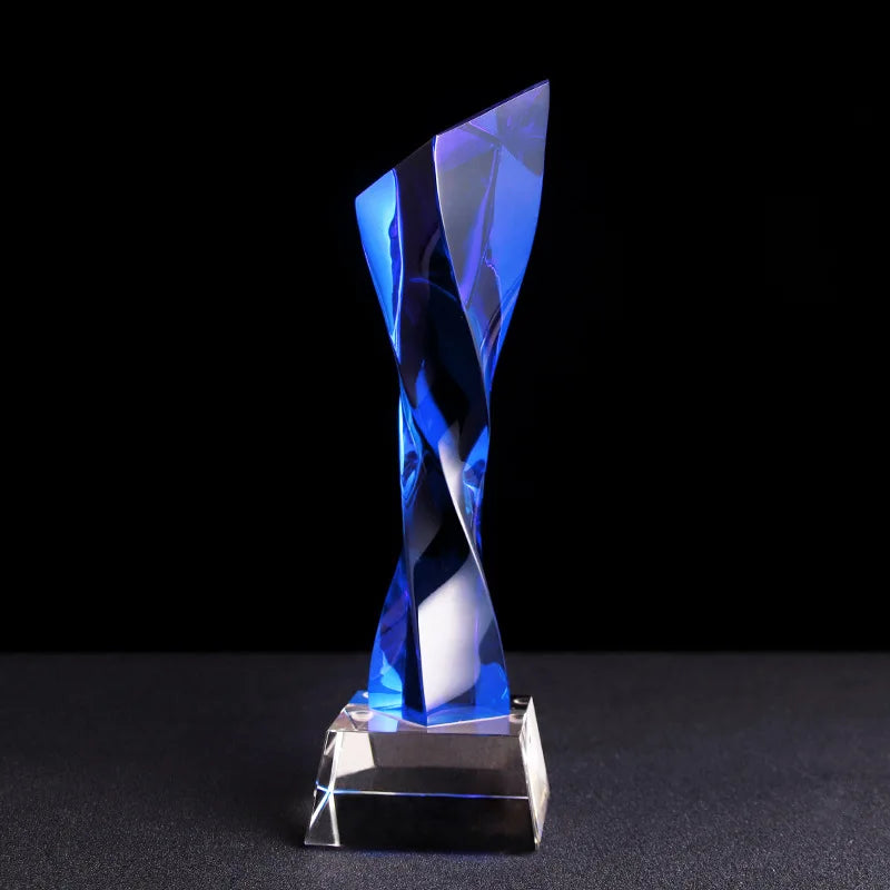 Afralia™ Blue Glass Twisted Column Trophy - Customize Competition Prize