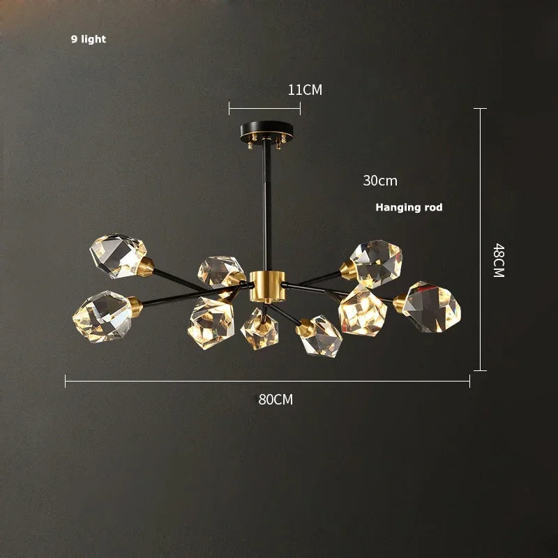 Afralia™ Modern Gold Black Crystal Chandelier LED Light