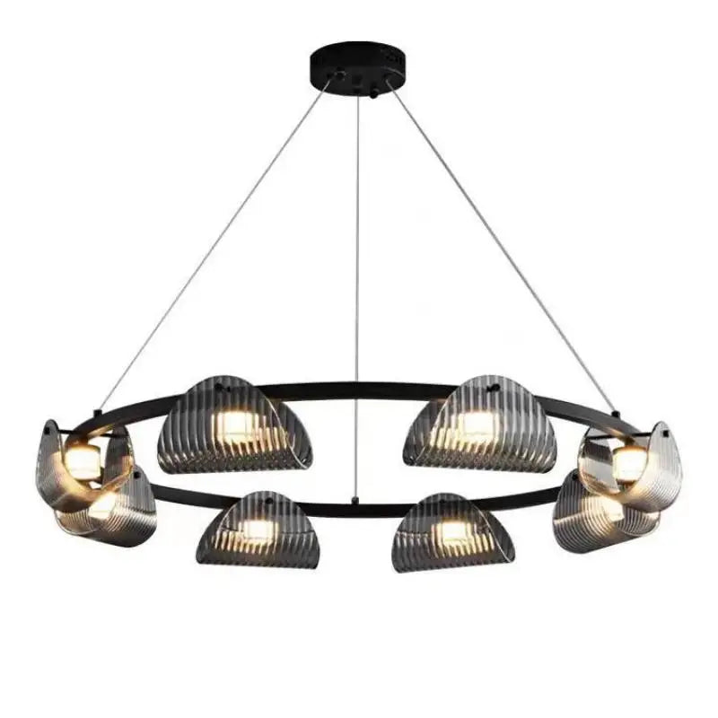 Afralia™ Smoky Gray Glass Chandelier Pendant Light for Luxury Living Room