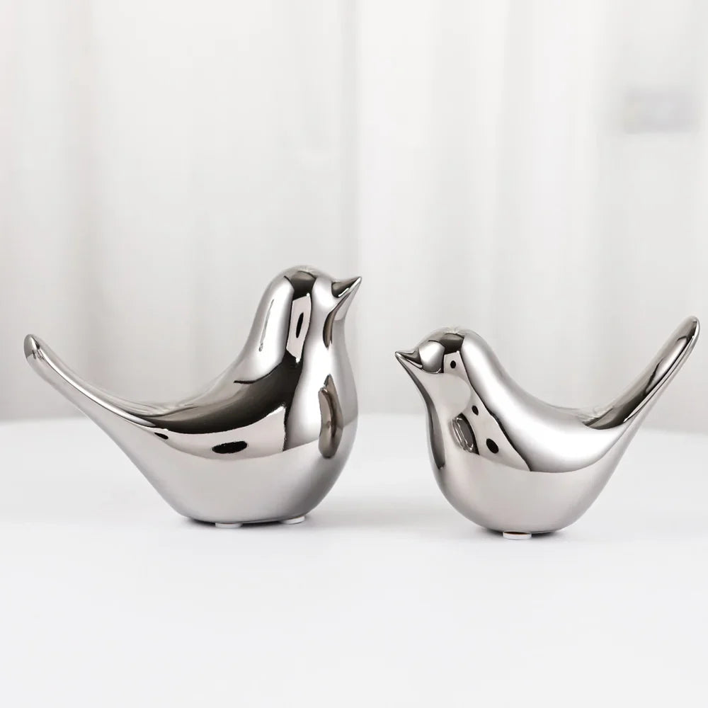 Afralia™ Silver Ceramic Bird Figurines: Modern Luxury Home Decor & Wedding Ornaments