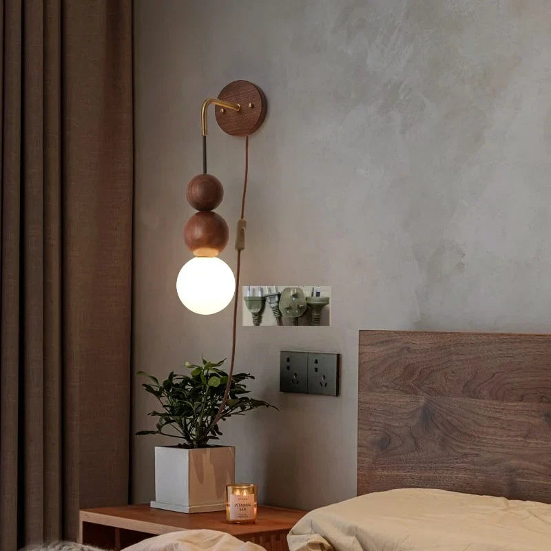 Afralia™ Adjustable LED Wall Light White Glass Walnut Wood Bar Living Room Mirror Lamp
