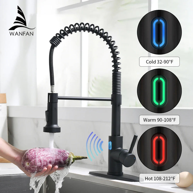 Afralia™ Smart LED Kitchen Faucet with Motion Sensor Activation in Matte Black