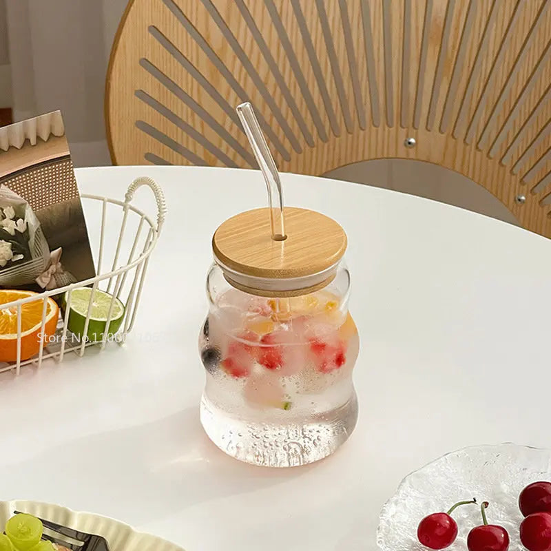 Afralia™ Glass Cup with Lip Straw for Coffee, Wine, Beer, Juice, and More