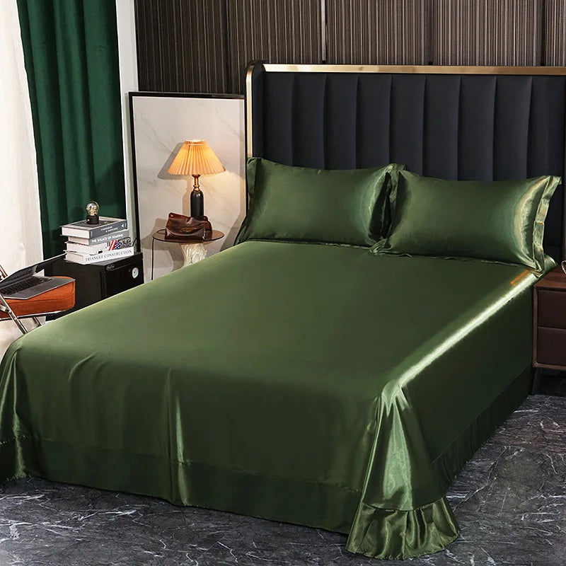 Afralia™ Silk King Bed Sheet Set with Pillowcase - Luxuriously Soft Solid Color Flat Sheet