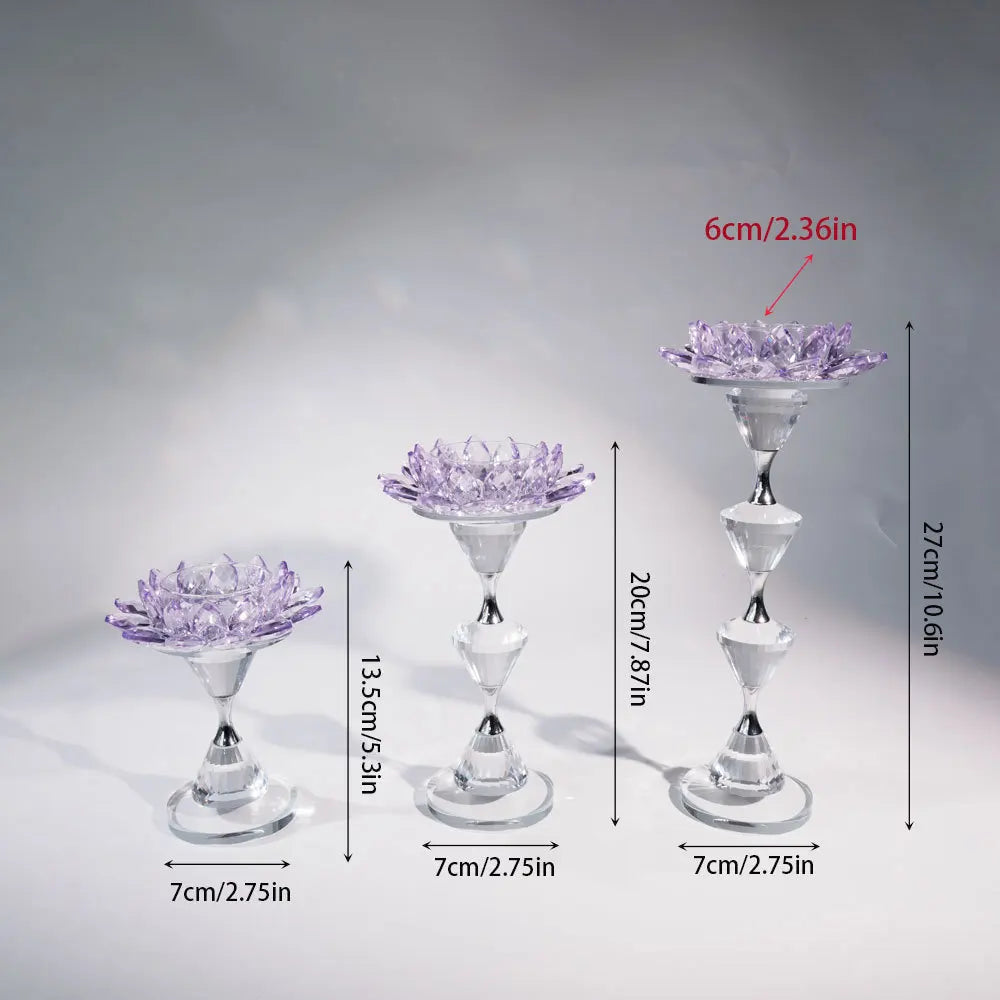 Afralia™ Crystal Lotus Candle Holder Home Decoration Crystal Flower Candlestick