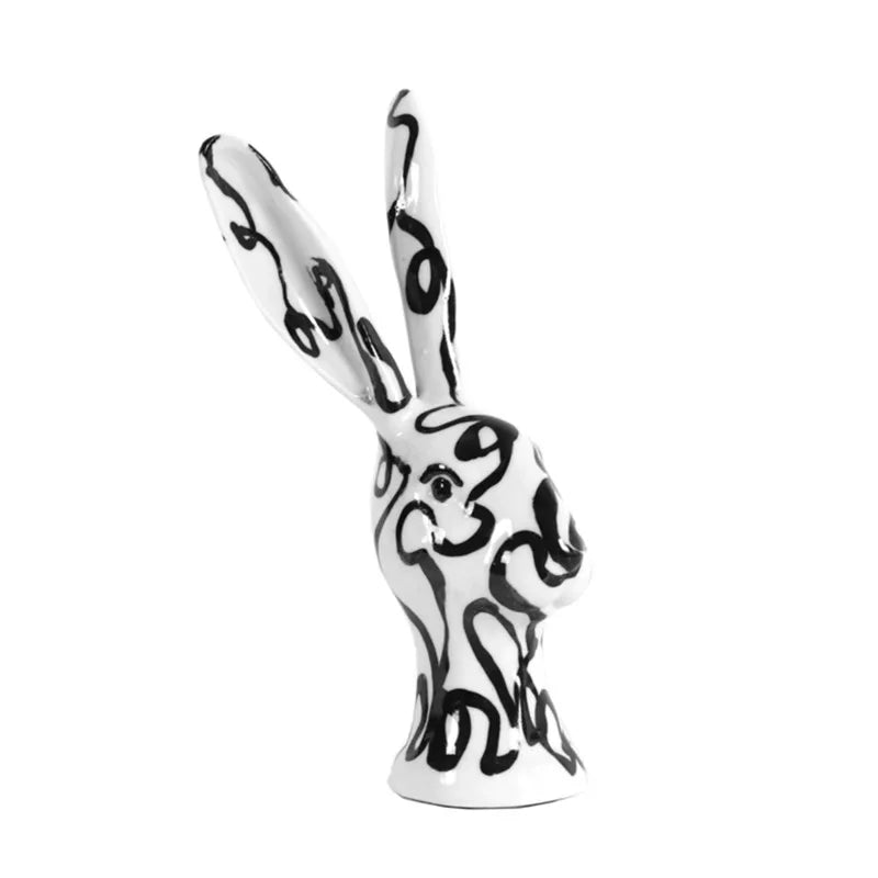 Afralia™ Resin Rabbit Head Sculpture Hand-painted Graffiti Decor Figurine