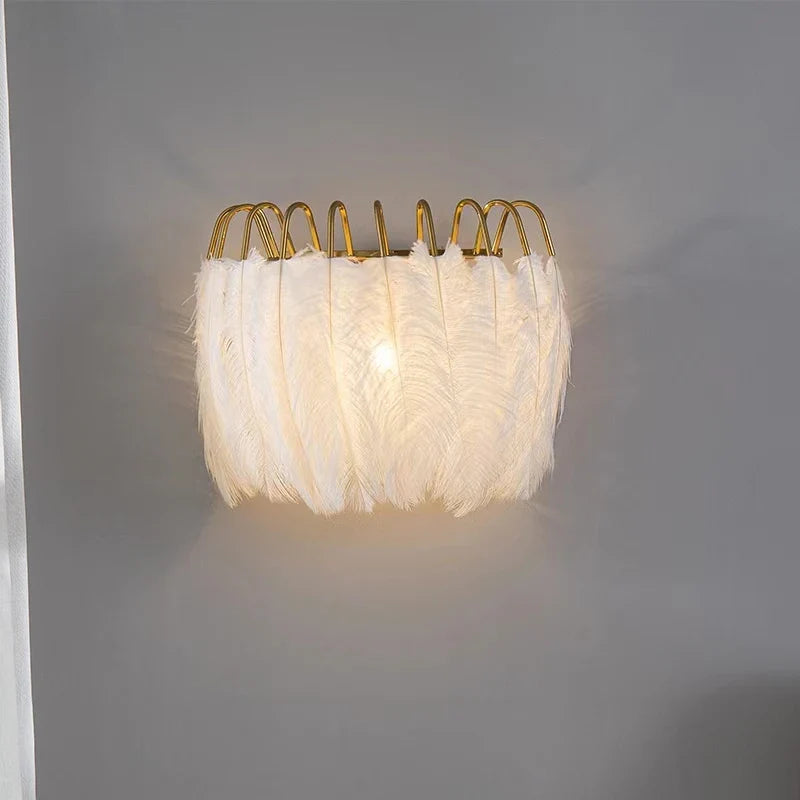 Afralia™ Nordic Feather Wall Lamps for Girl's Princess Room Decor & Bedroom Sconces