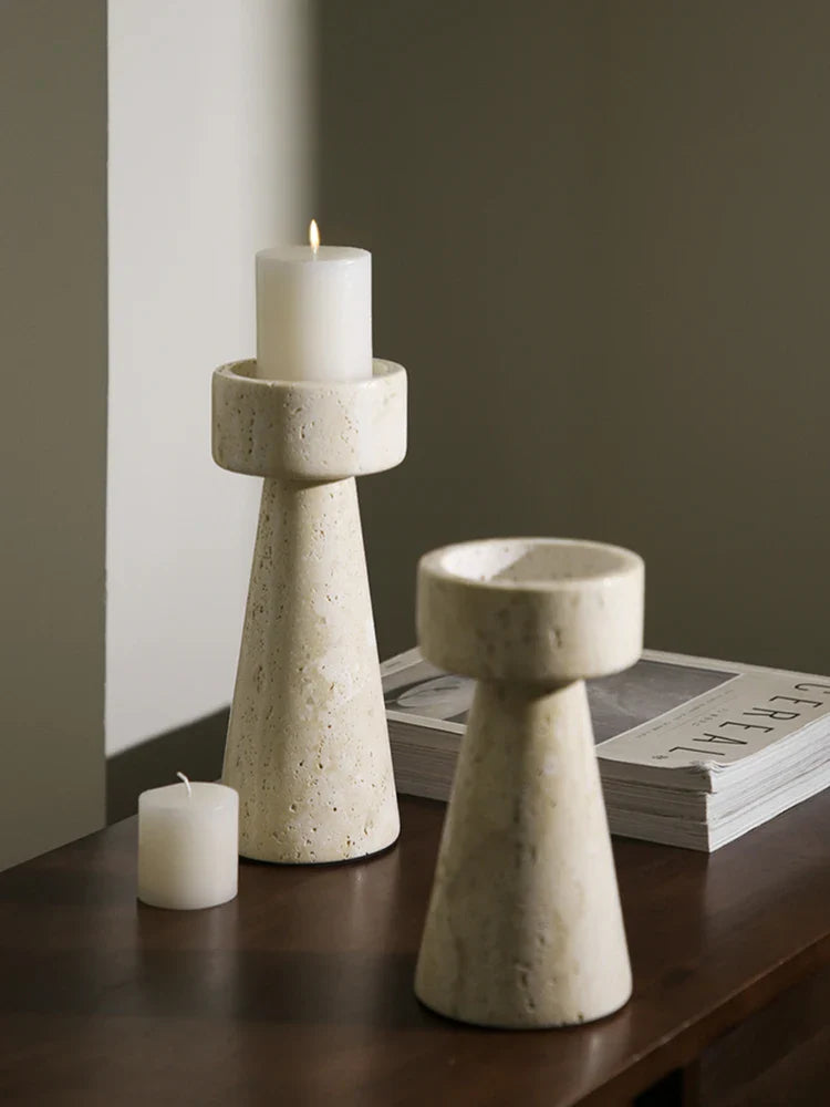 Afralia™ Vintage Travertine Stone Taper Candle Holder for Wedding & Home Decor