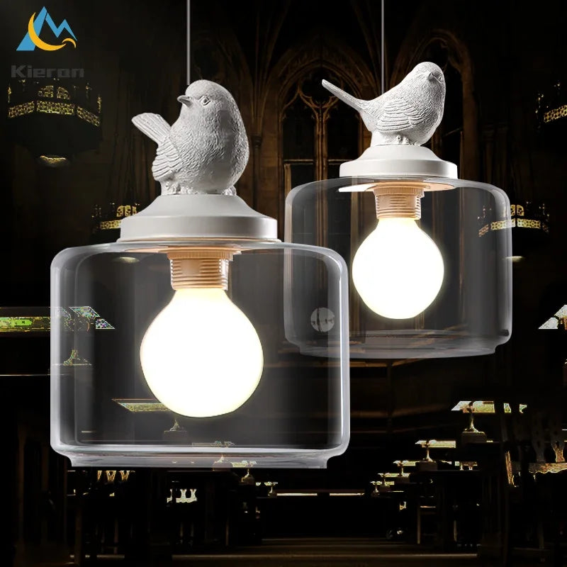 Afralia™ Resin Bird LED Chandelier Glass Pendant Light