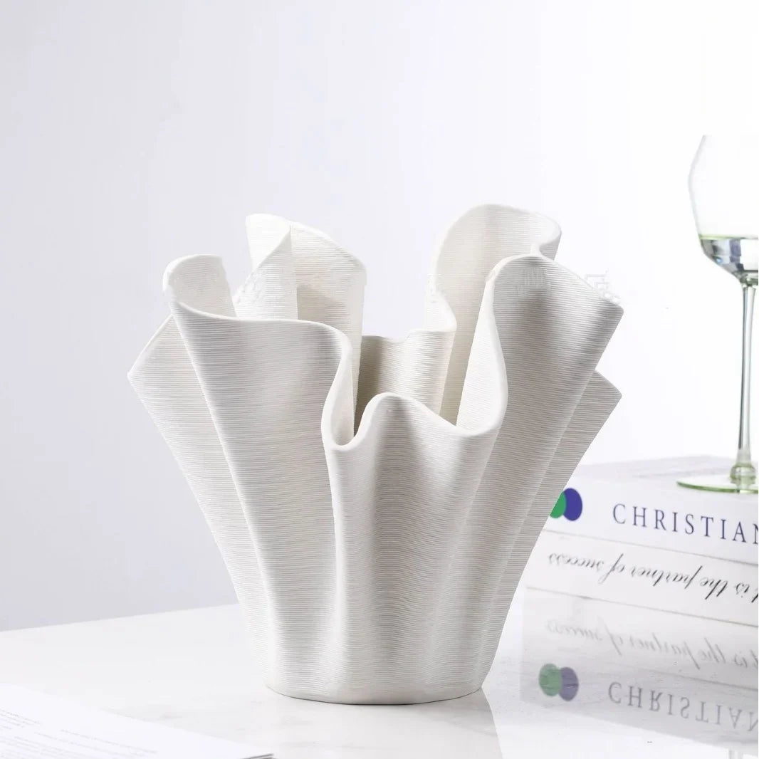 Afralia™ Geometric Pleated Ceramic Flowerpot & Vase Set for Home Decor