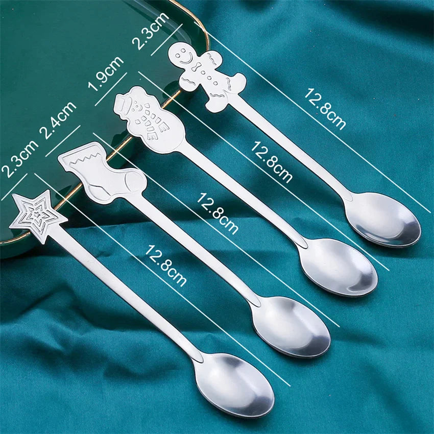 Afralia™ Christmas Coffee Spoons Gift Box - Stainless Steel Festive Cutlery Spoon Set