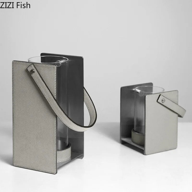 Afralia™ Leather Glass Vase Plant Pot Artificial Flowers Floral Room Decor