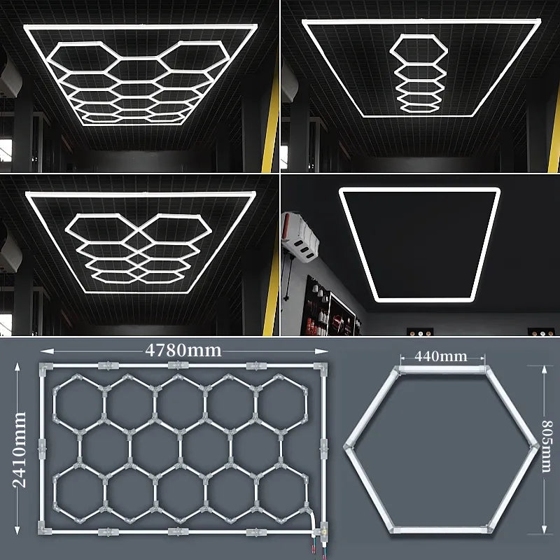 Afralia™ Hexagon LED Garage Light for Auto Body Repair & Detailing Workshop