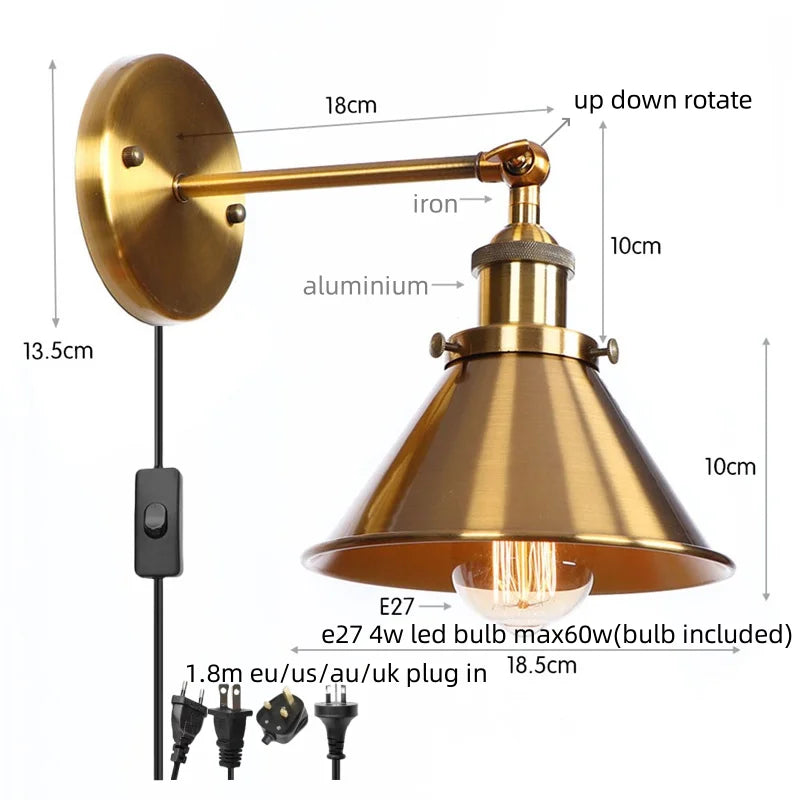 Afralia™ Pink Retro LED Wall Light Fixture Vintage Industrial Iron Ambience Luminaire