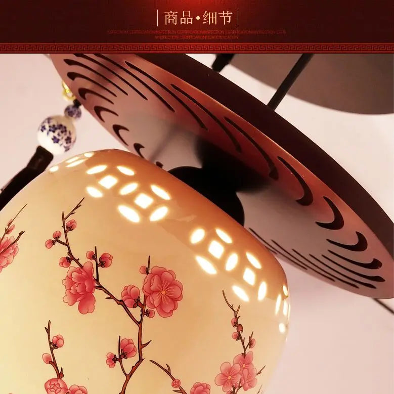 Afralia™ Three-Headed Chinese Antique Ceramic Pendant Light for Study, Dining Room, Bedroom