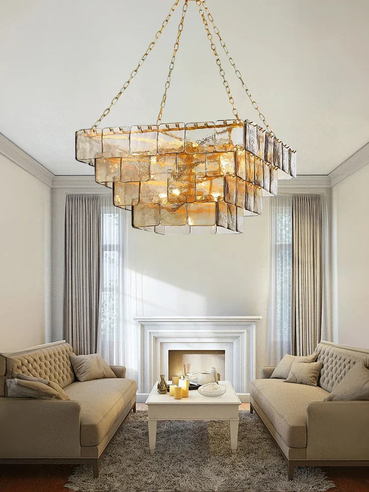 Afralia™ Gold Glass Chandelier  Luxe Living Room Lighting Fixture Luxurious Hanging Lamp
