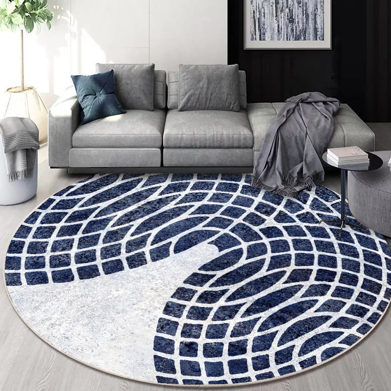 Afralia™ Circular Geometric Cashmere Floor Mat for Living Room, Stain Resistant & Easy-Clean