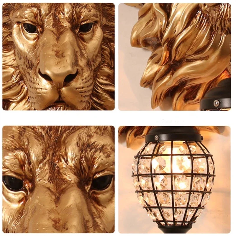 Afralia™ Lion Head Resin Wall Lamp: European Style Living Room Light for Home Décor