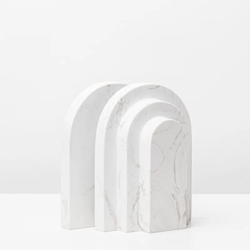 Afralia™ Marble Bookends Pair Vintage Beige Stone U Shape Room Decor Holder