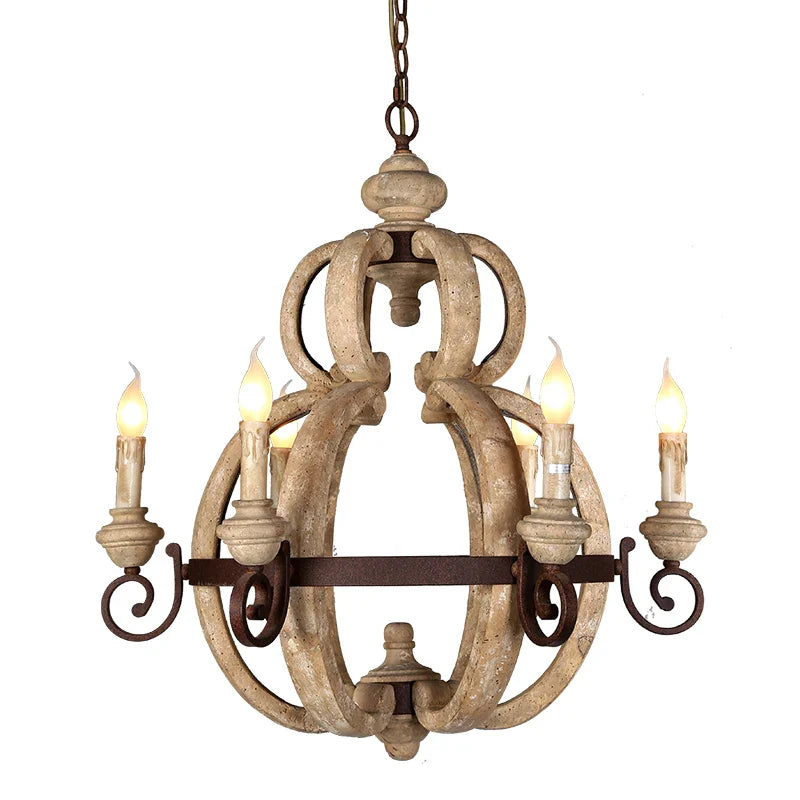 Afralia™ Rustic Wood 6-Light Pendant: White French Style Hanging Lamp for Home Decor