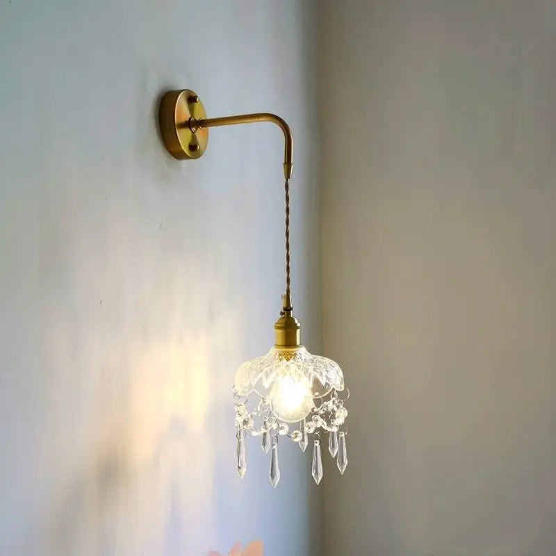 Afralia Crystal Copper LED Wall Sconce Light for Home Decor & Indoor Lighting