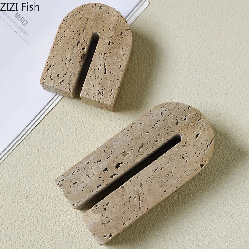 Afralia™ Yellow Travertine Arch Stone Ornaments Desk Decoration Aesthetic Stone Statue