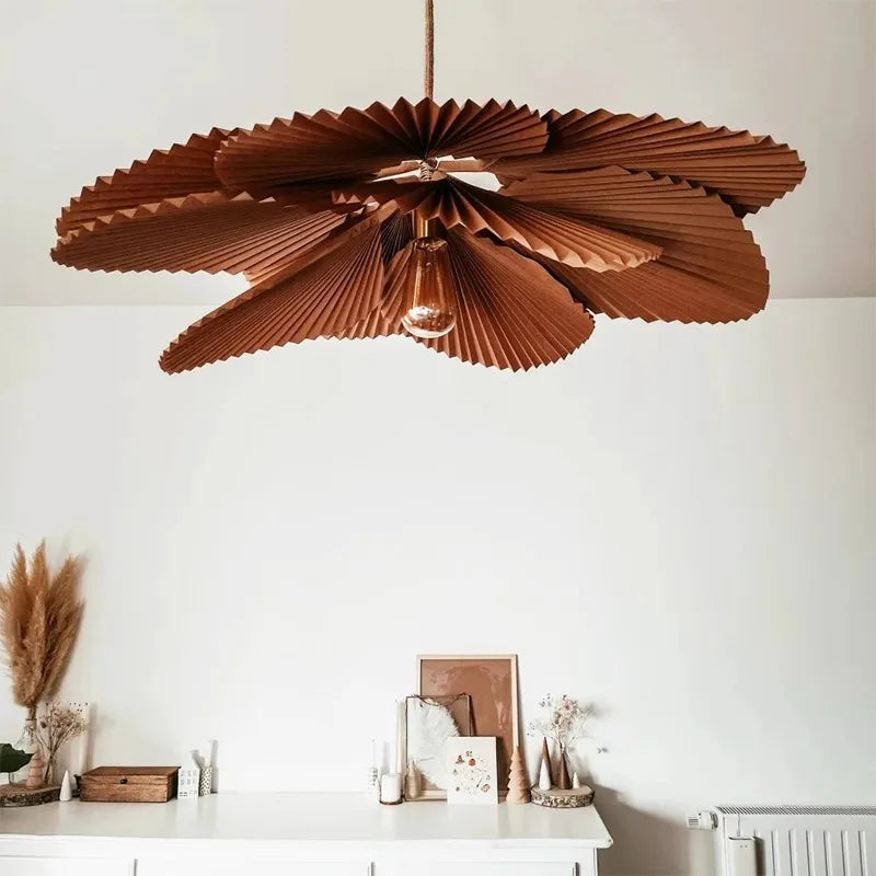 Afralia™ Wabi Sabi Fan Chandelier Pendant Light: Japanese Inspired Handmade Retro Leaves Design