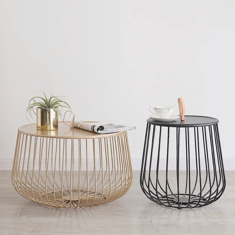 Afralia™ Nordic Iron Art Pumpkin Coffee Table for Modern Living Room - Golden Ins Round