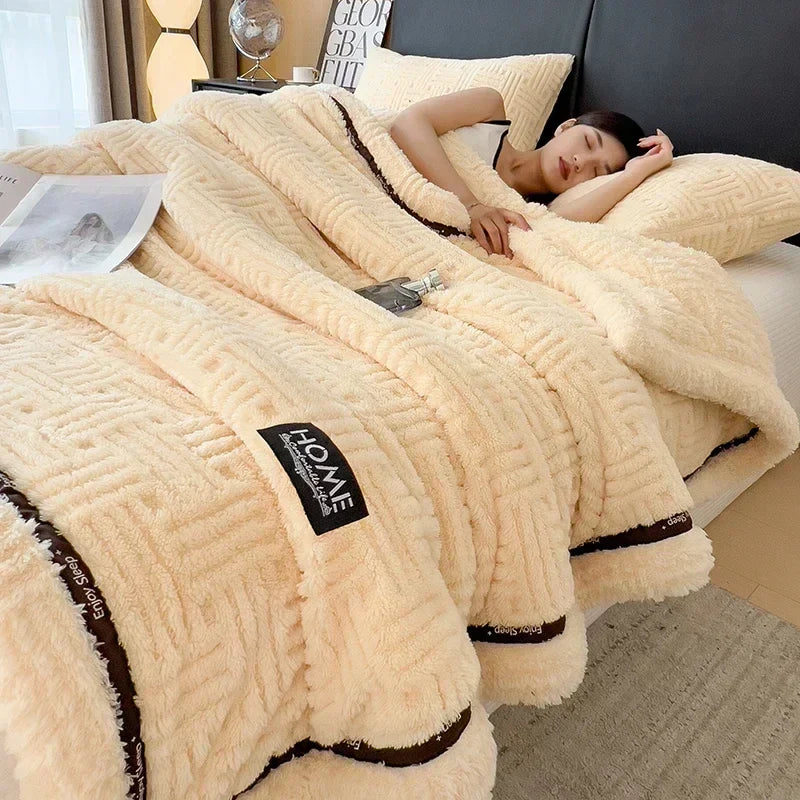 Afralia™ Cozy Fluffy Fleece Blanket for Autumn Winter, Soft Warm Maternal Child Bed Sofa Cover