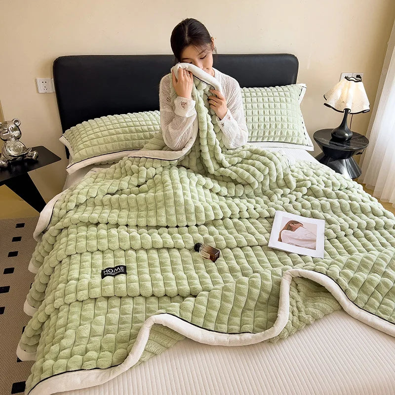 Afralia™ Cozy Flannel Velvet Blanket: All-Season Solid Color Single Queen Quilt