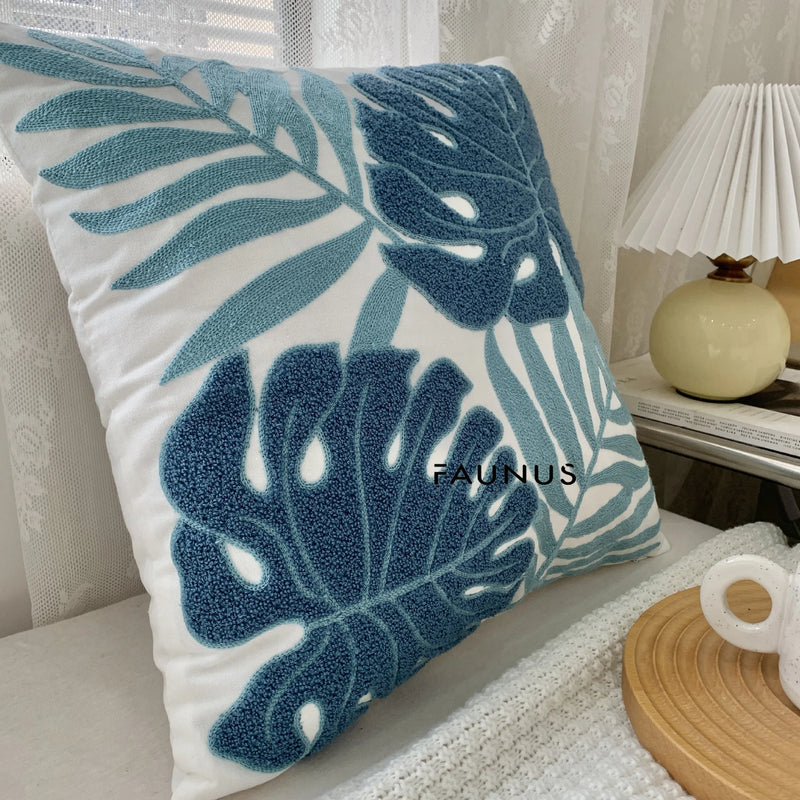 Afralia™ Leaf Embroidered Cotton Cushion Cover Set - Home Decor Pillow Covers 45x45