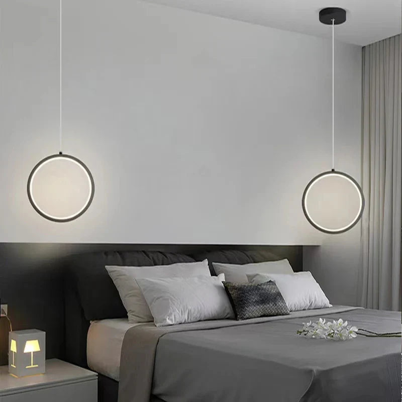 Afralia™ Black LED Pendant Light: Elegant Bedroom Hanging Lamp, Small Chandelier