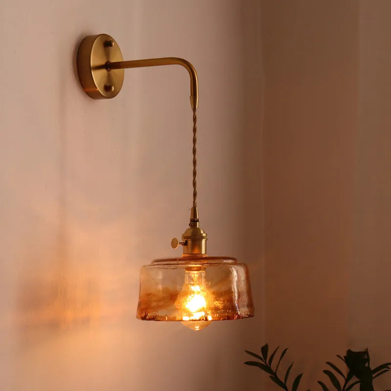 Afralia™ Glass Copper LED Wall Sconce Vintage Style for Bedroom Dining Room Mirror Lighting