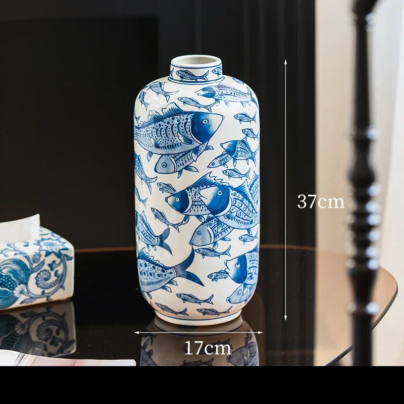 Blue & White Porcelain Vase with Flower & Bird Patterns by Afralia™: Elegant Table Decoration & Plant Pot