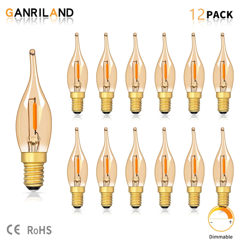 Afralia™ Amber Glass LED Candle Light Bulb 2200K Retro C22TG Candelabra Night Decor E12 E14