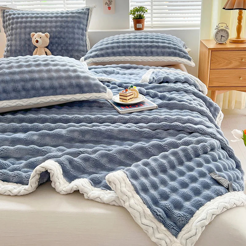 Afralia™ Winter Plush Blanket: Soft Coral Fleece & Faux Rabbit Velvet Cozy Bed Cover