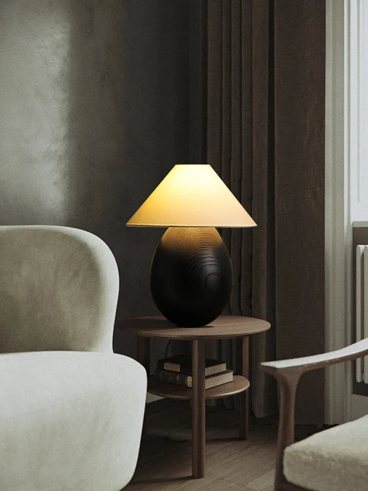 Afralia™ Wooden Mushroom Desk Lamp Black Engraved Table Light for Office Décor