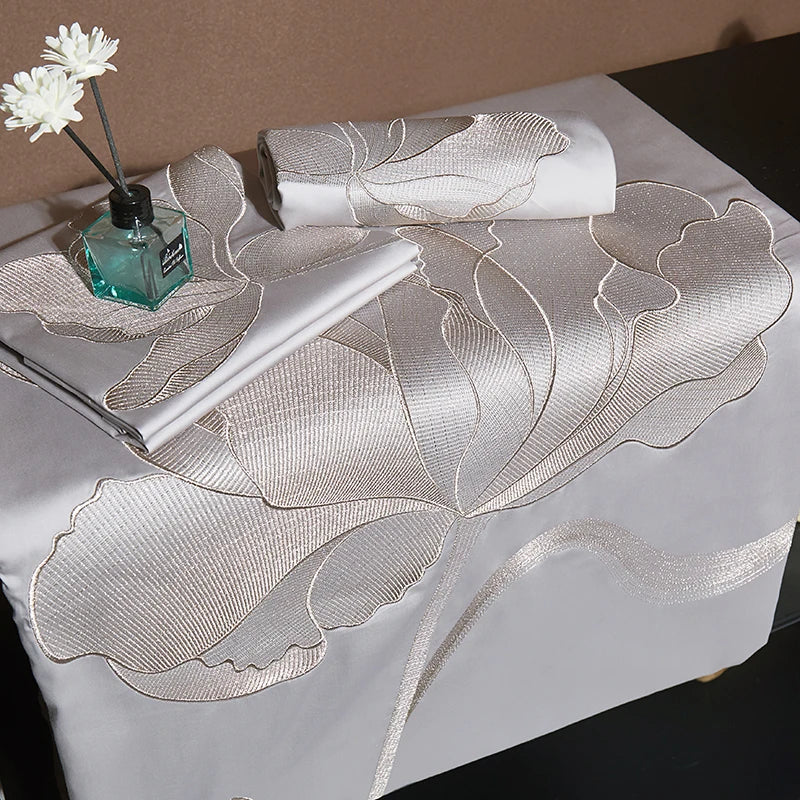 Afralia™ Luxury Flower Embroidery 1000TC Egyptian Cotton Bedding Set - 4Pcs