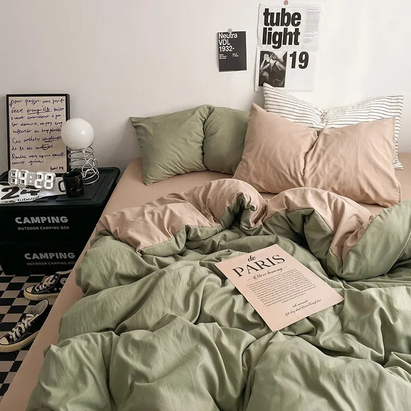 Afralia™ Solid 4-Piece Washed Cotton Bedding Set: Breathable & Cozy for Any Season