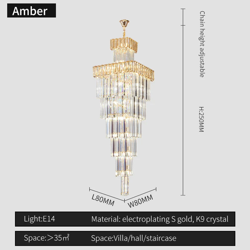 Afralia™ Crystal Chandelier: Duplex Villa Spiral Staircase Pendant Light