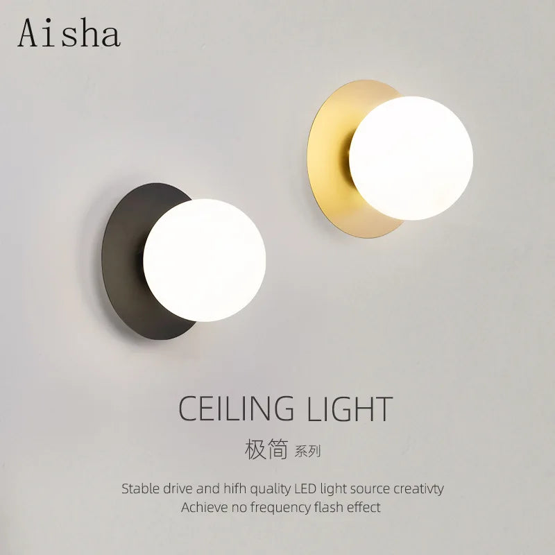 Nordic Gold Glass Ball Wall Sconce by Afralia™ for Living Room Background Wall