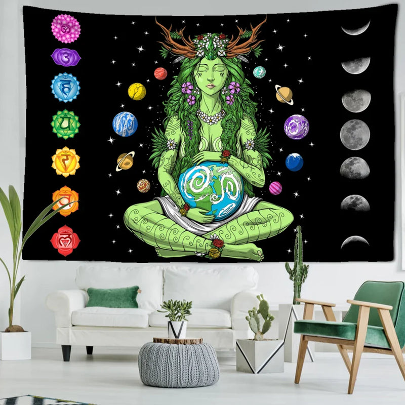 Afralia™ Seven Chakra Psychedelic Witchcraft Tapestry for Home Decor