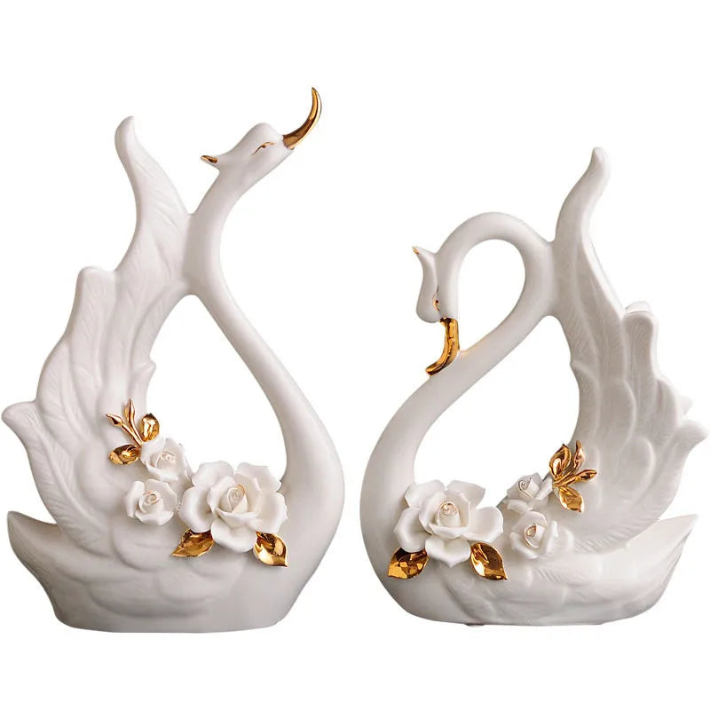 Afralia™ Swan Sculpture Set: Elegant Ceramic Statues for Home Decor & Wedding Gift