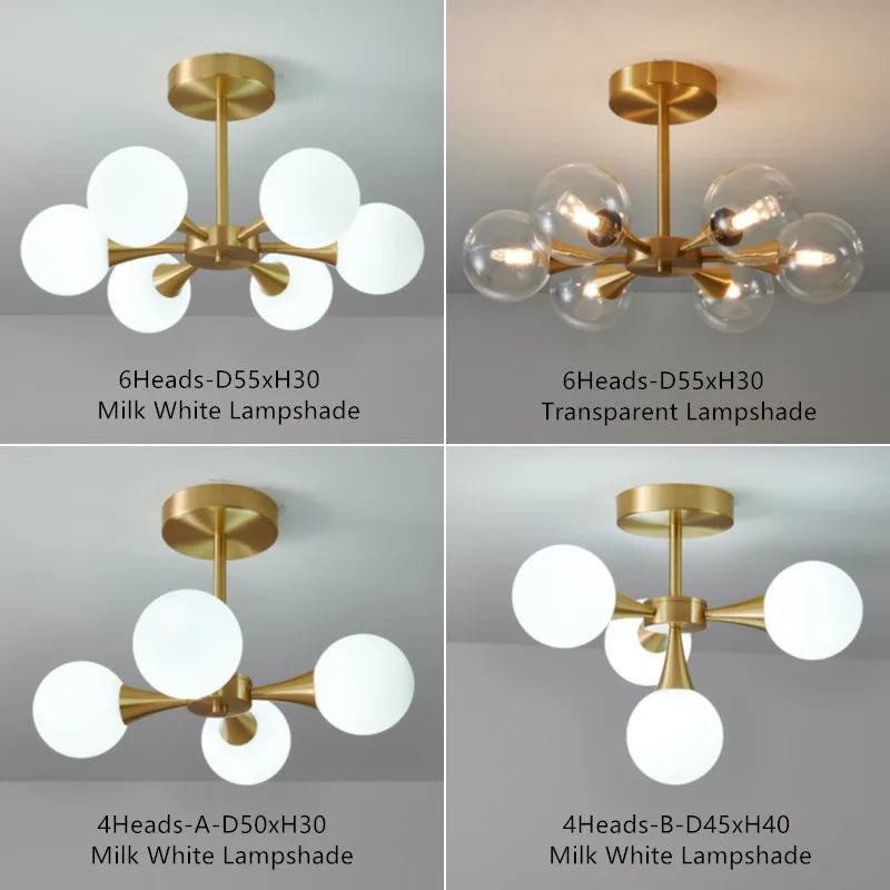 Afralia™ Modern Copper Glass Ball LED Chandelier for Kitchen, Bedroom, Dining Room